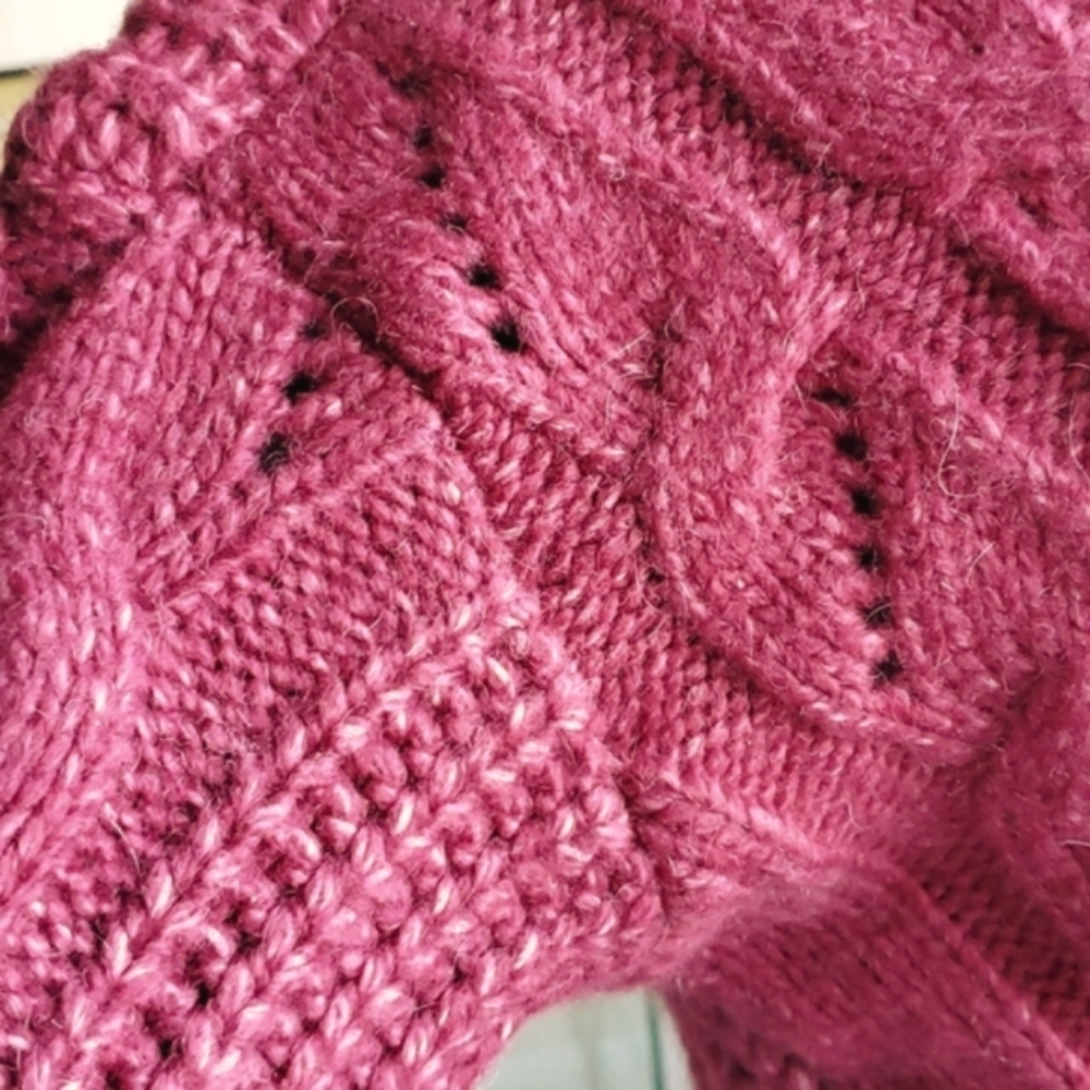 Anthropologie Ramona Dark Pink Vneck Cable Knit Sweater Chunky Oversized… - Picture 7 of 13